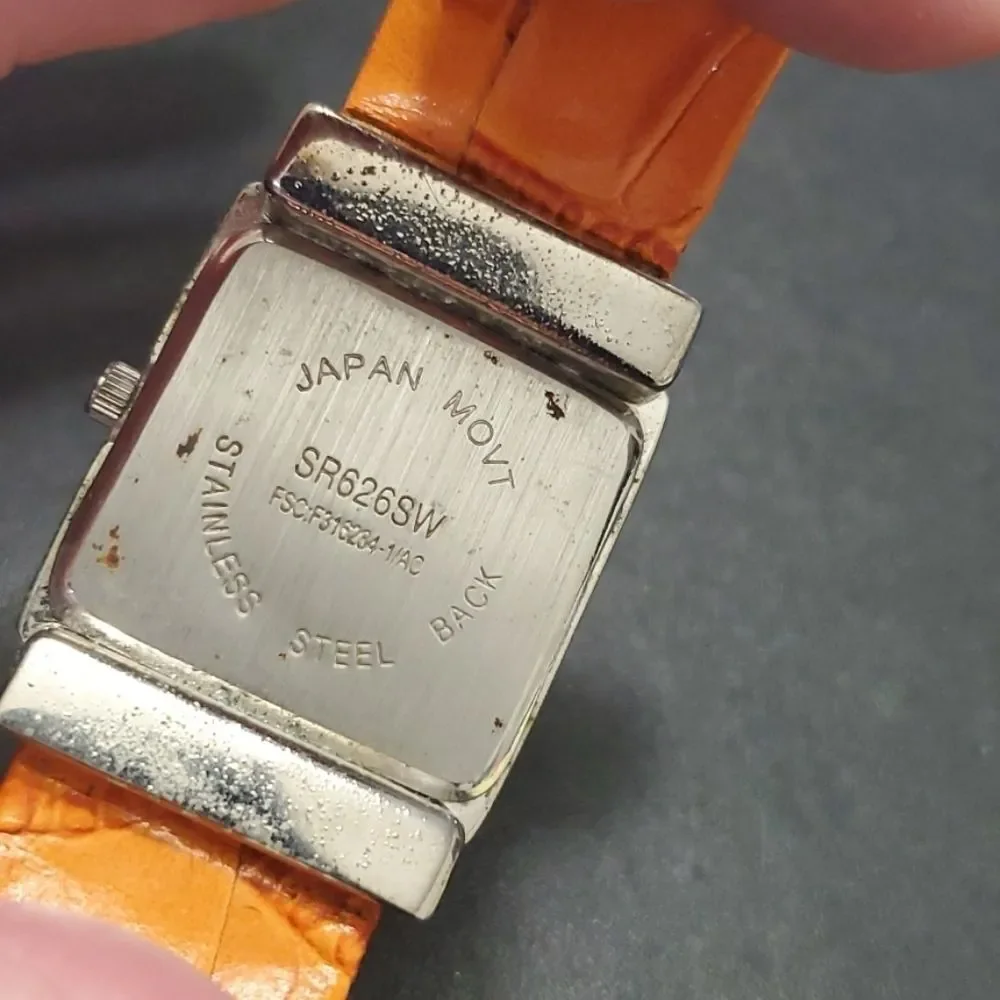 Avon wide cuff watch paprika silver tone IOB Needs Battery